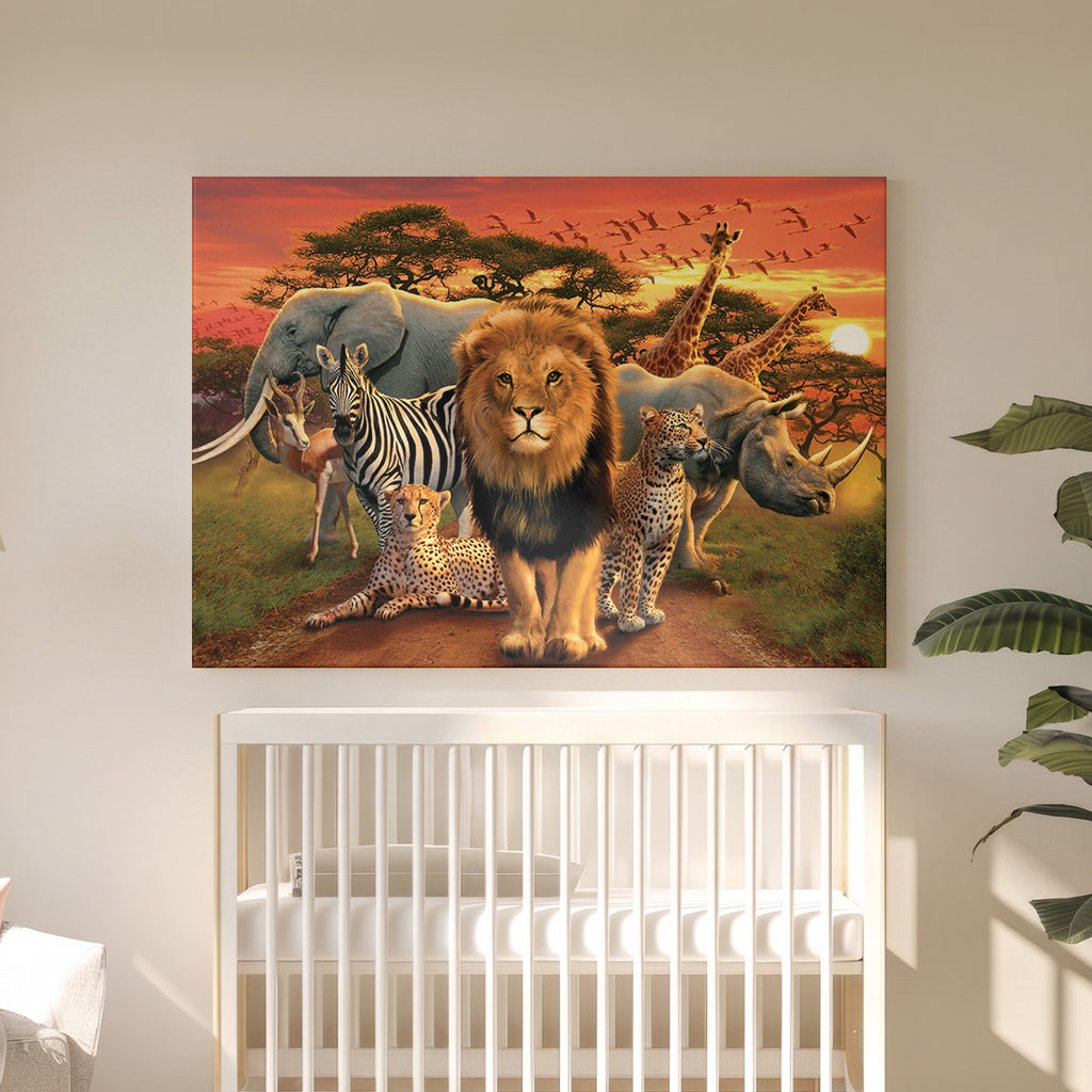 Leinwandbild Savannentiere - König der Löwen Cartoon - Safari Wanddeko