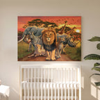 Leinwandbild Savannentiere - König der Löwen Cartoon - Safari Wanddeko