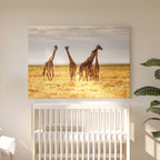 Leinwandbild Giraffenherde - Landschaftsfotografie Safari-Savanne - Moderne Innendekoration
