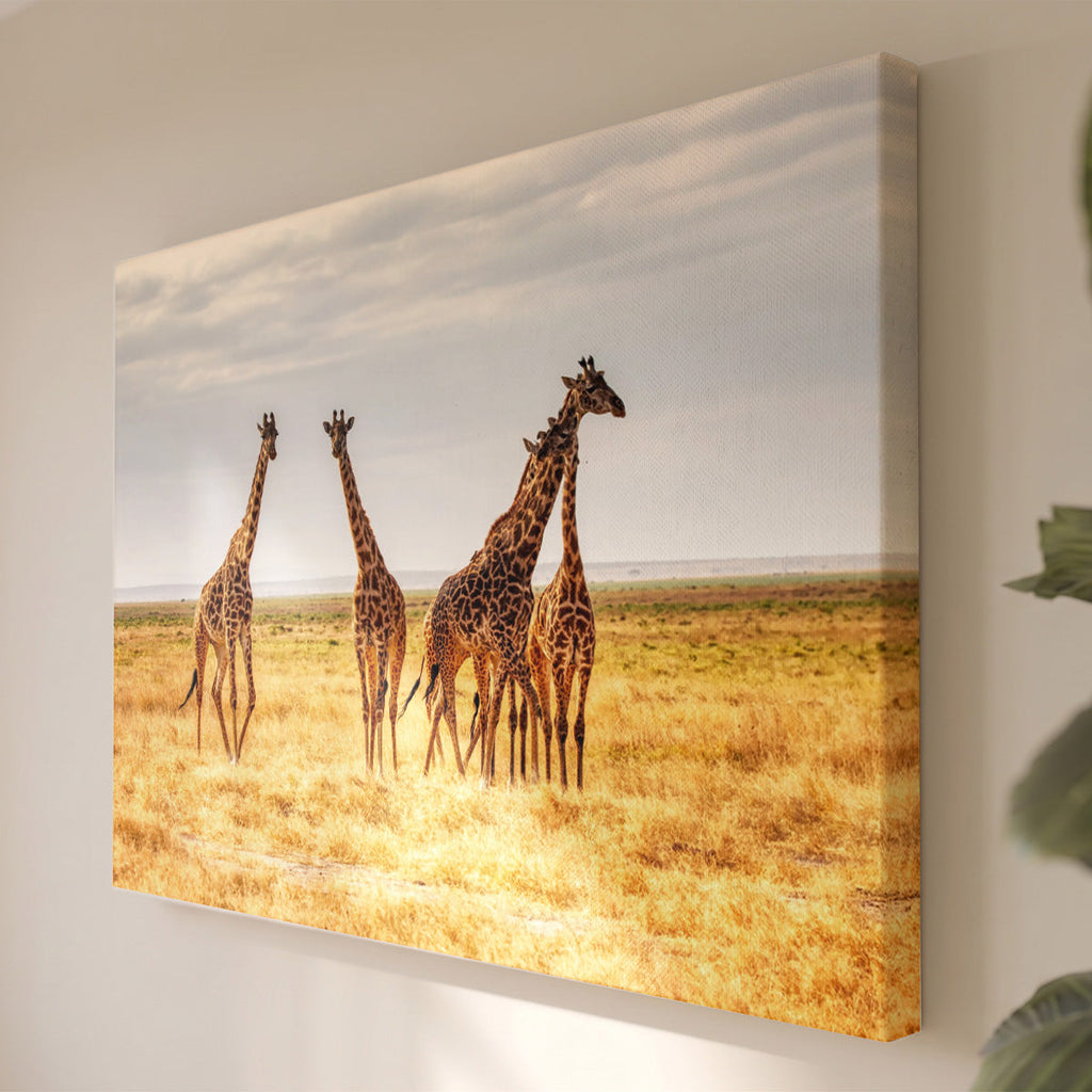 Leinwandbild Giraffenherde - Landschaftsfotografie Safari-Savanne - Moderne Innendekoration