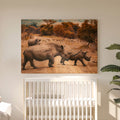 Leinwandbild Nashornfamilie - Landschaftsfotografie Afrikanische Savanne - Wohnzimmer Wanddeko