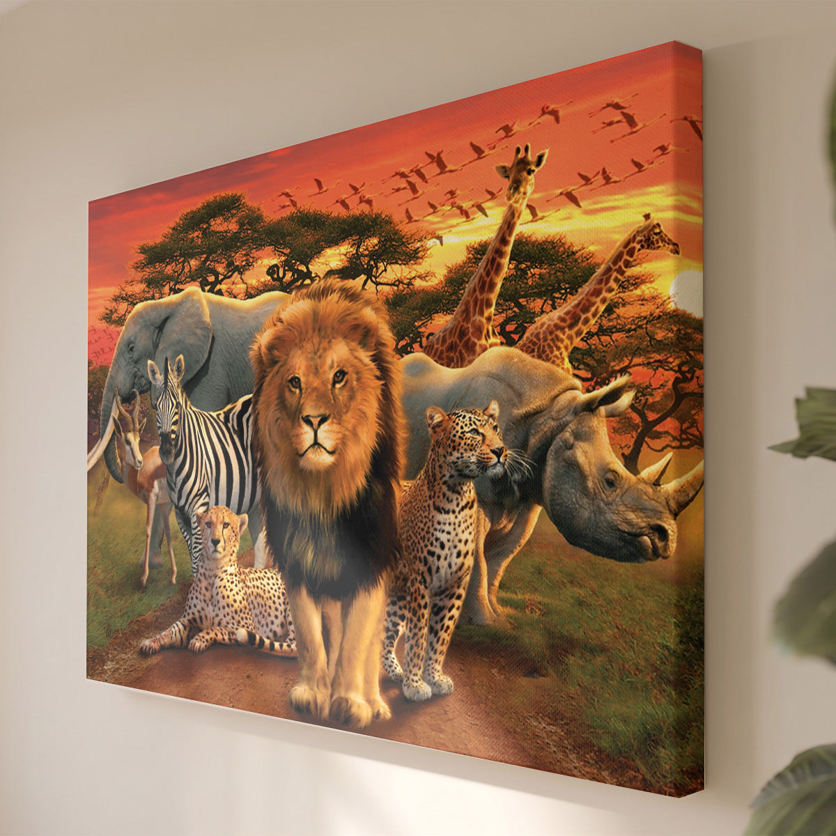 Leinwandbild Savannentiere - König der Löwen Cartoon - Safari Wanddeko