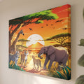 Leinwandbild Afrikanische Wildtiere - Giraffe Zebra Elefant Illustration - Wohnzimmer Wanddeko