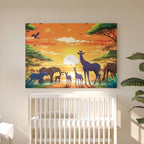 Leinwandbild Afrika-Safari - Sonnenuntergang mit Tiermotiven - Kunstwerk für Innenarchitektur