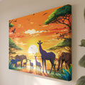 Leinwandbild Afrika-Safari - Sonnenuntergang mit Tiermotiven - Kunstwerk für Innenarchitektur