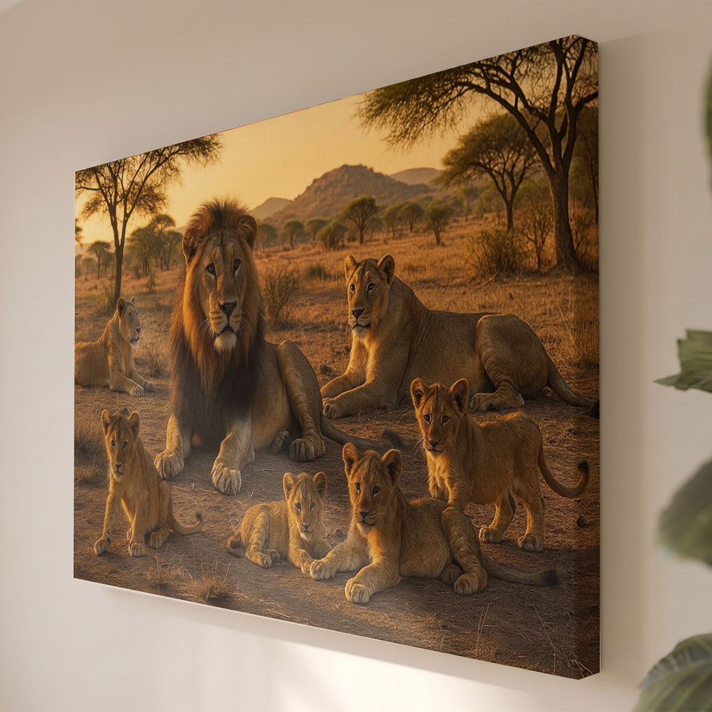 Leinwandbild Löwenfamilie - Künstlerische Fotografie Afrikanische Savanne - Haus Deko