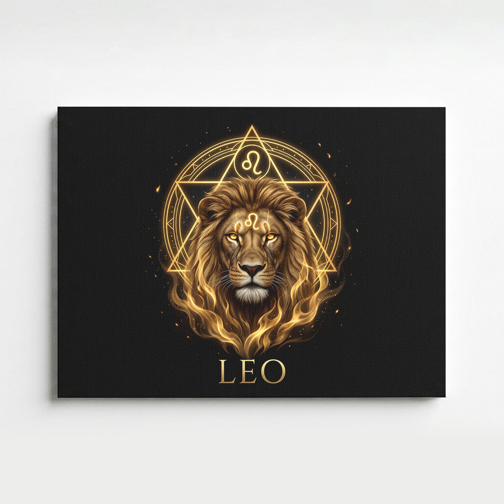 Löwe Goldenes Sternzeichen Heilige Geometrie Leinwandbild