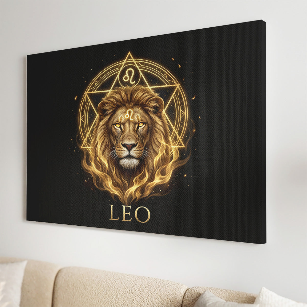 Löwe Goldenes Sternzeichen Heilige Geometrie Leinwandbild