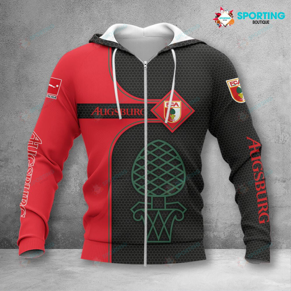 FC Augsburg Hoodie Zip Herren | FCA Kapuzenjacke mit Reißverschluss VITC3106
