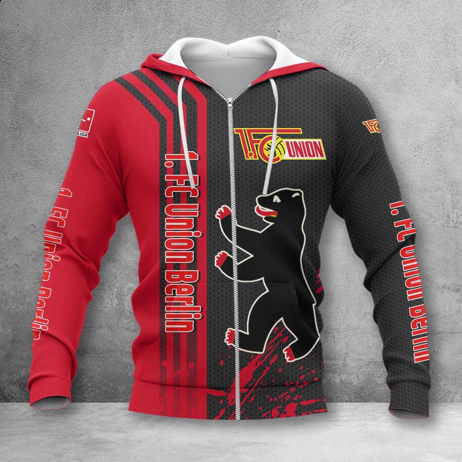 Union Berlin Hoodie Zip Herren | FCU Kapuzenjacke mit Reißverschluss WINA2754