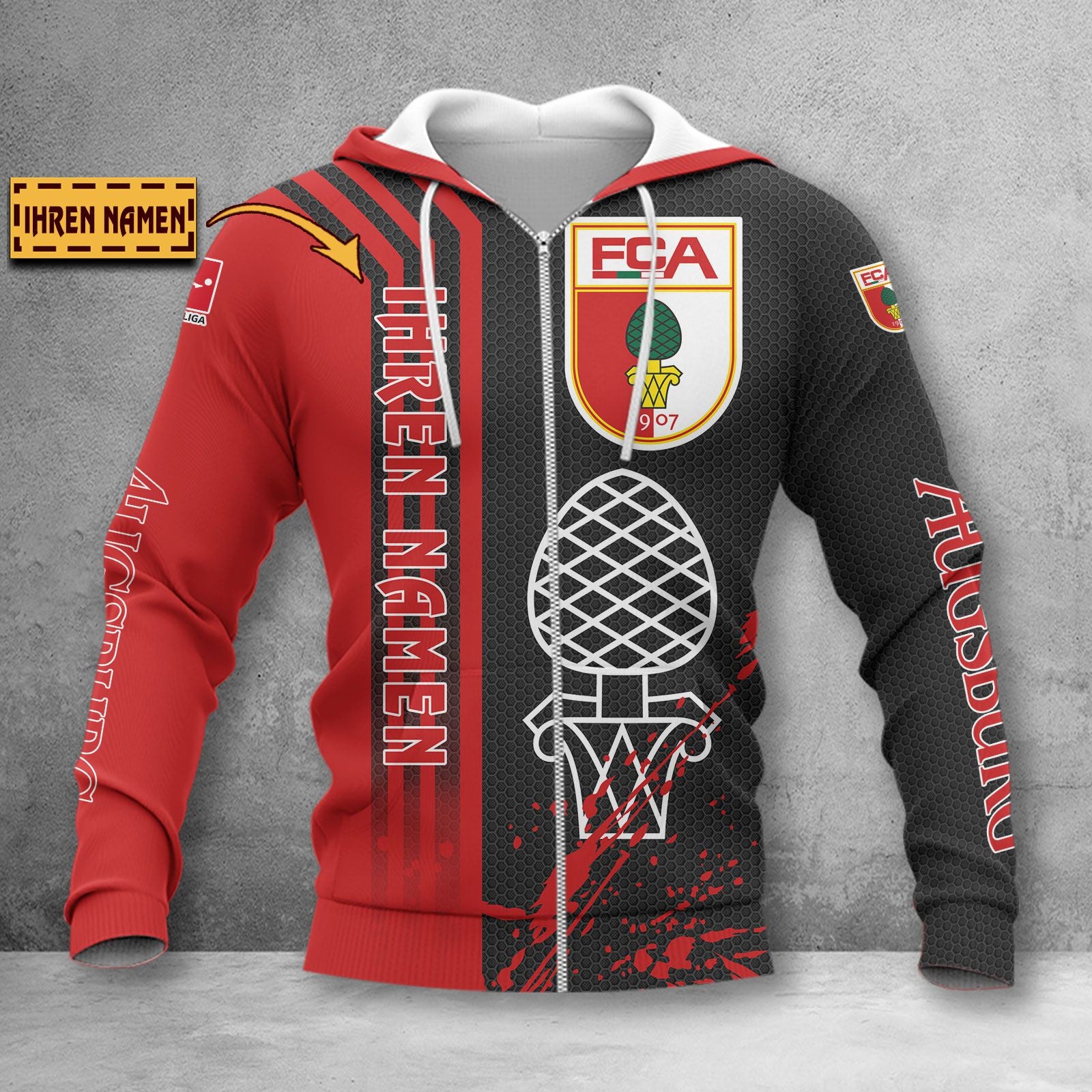 FC Augsburg Hoodie Zip Herren | FCA Kapuzenjacke mit Reißverschluss WINA3218