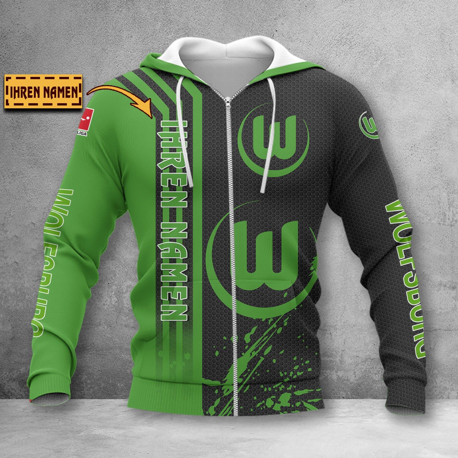 VfL Wolfsburg Hoodie Zip Herren | WOB Kapuzenjacke mit Reißverschluss WINA3228