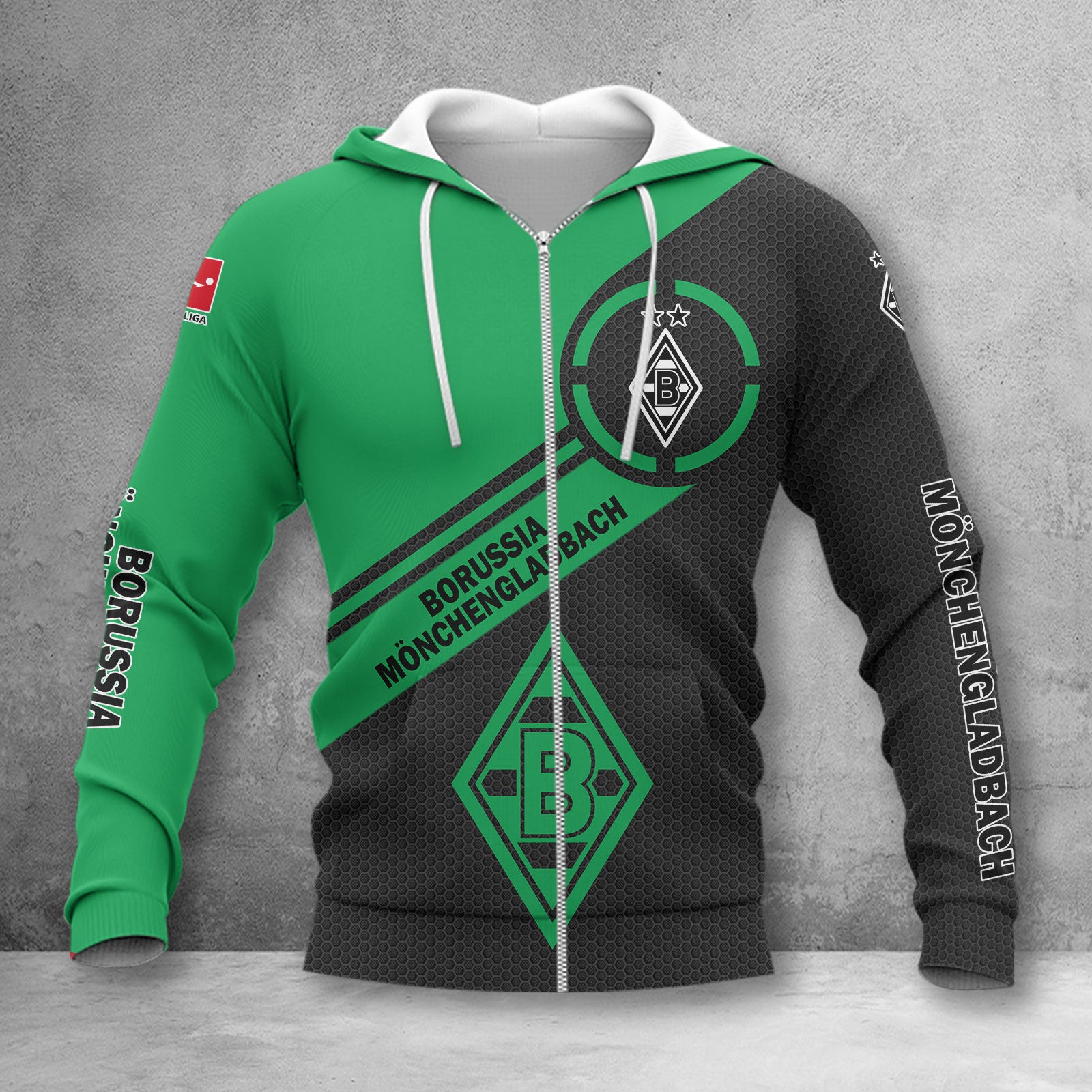 Borussia Mönchengladbach Hoodie Zip Herren | BMG Kapuzenjacke mit Reißverschluss WINA2857