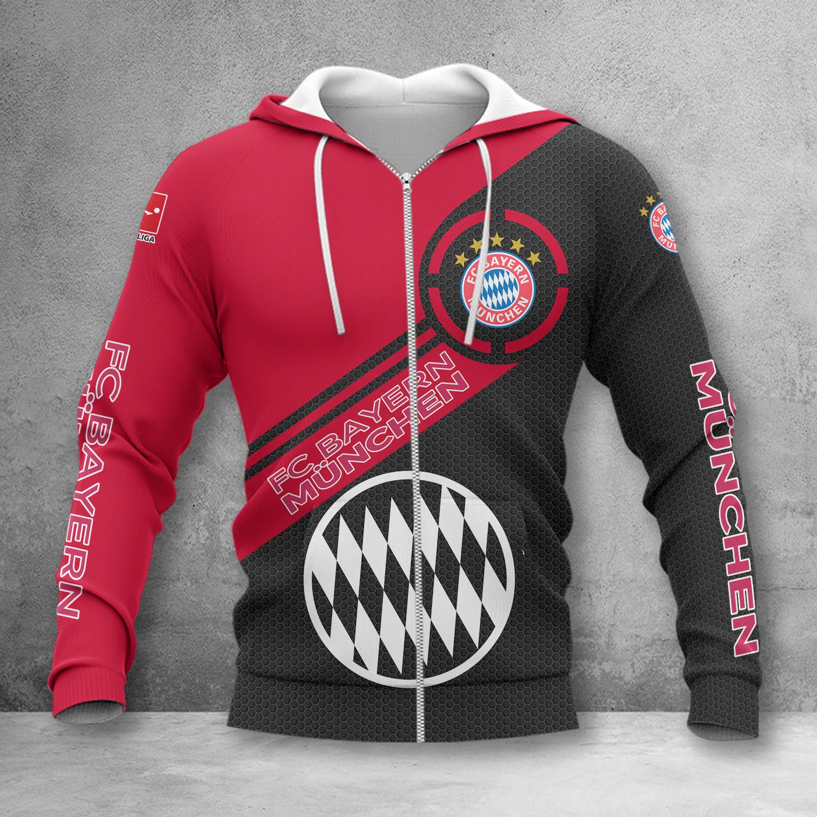 Bayern München Hoodie Zip Herren | FCB Kapuzenjacke mit Reißverschluss WINA2860