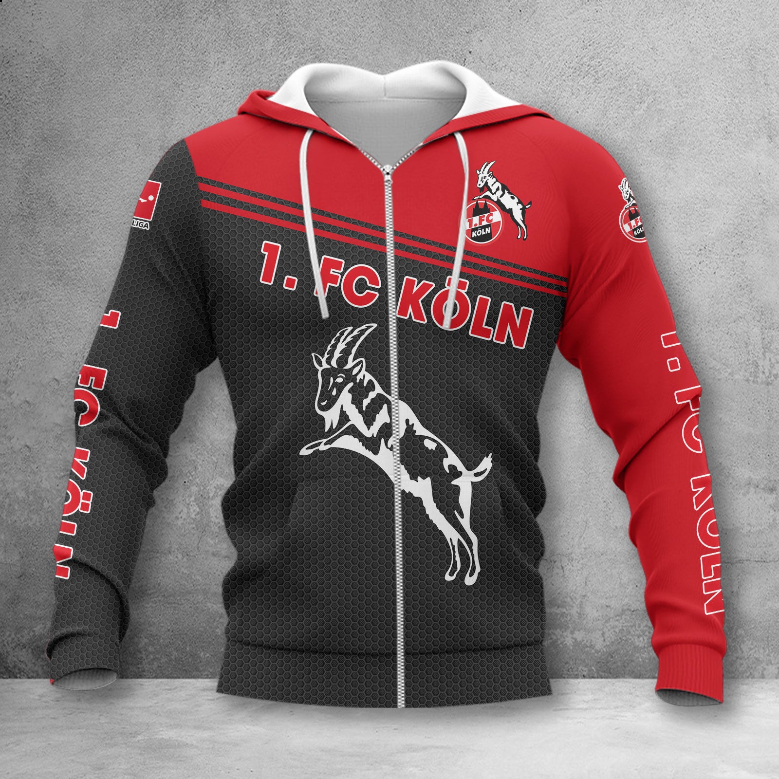 1. FC Köln Hoodie Zip Herren | Effzeh Kapuzenjacke mit Reißverschluss WINA2909