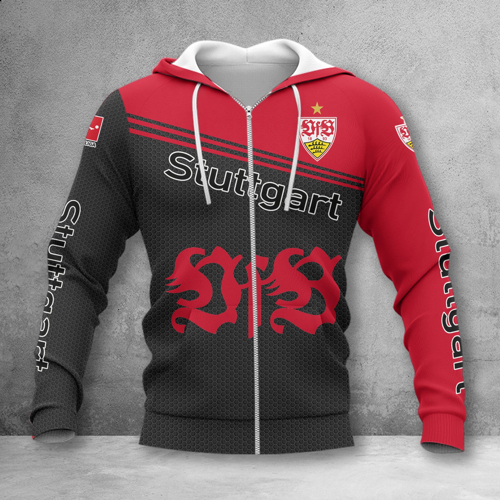 VfB Stuttgart Hoodie Zip Herren | VfB Kapuzenjacke mit Reißverschluss WINA2923