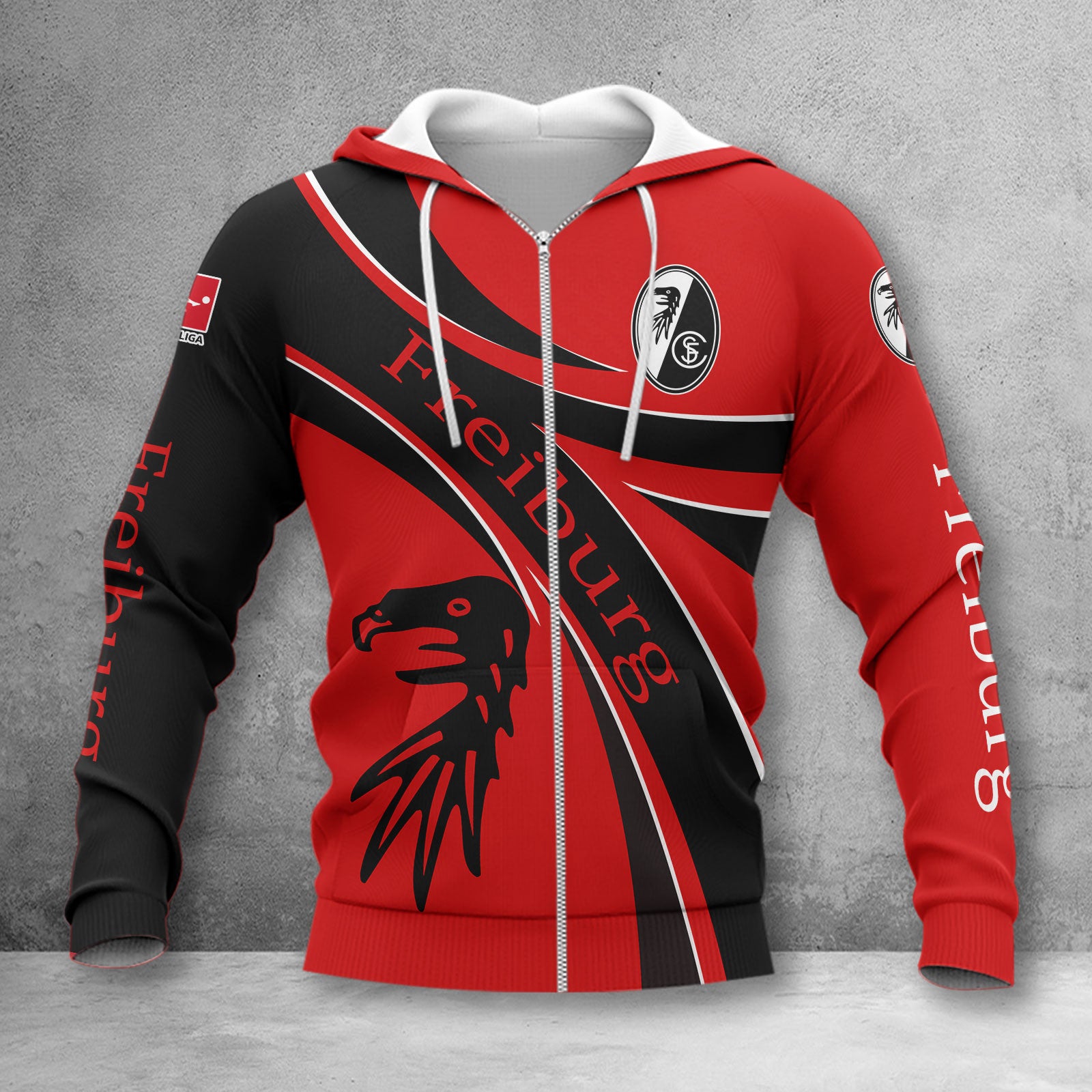 SC Freiburg Hoodie Zip Herren | SCF Kapuzenjacke mit Reißverschluss WINA2454