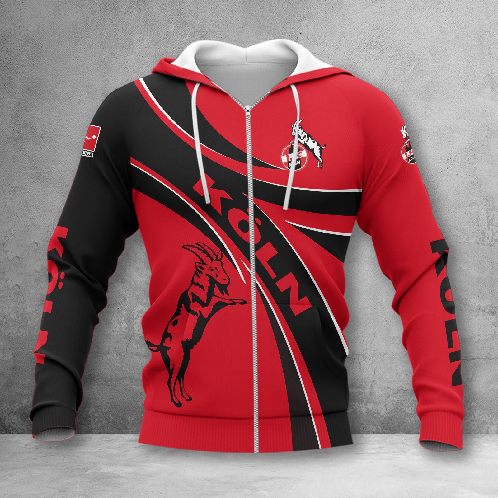 1. FC Köln Hoodie Zip Herren | Effzeh Kapuzenjacke mit Reißverschluss WINA2444