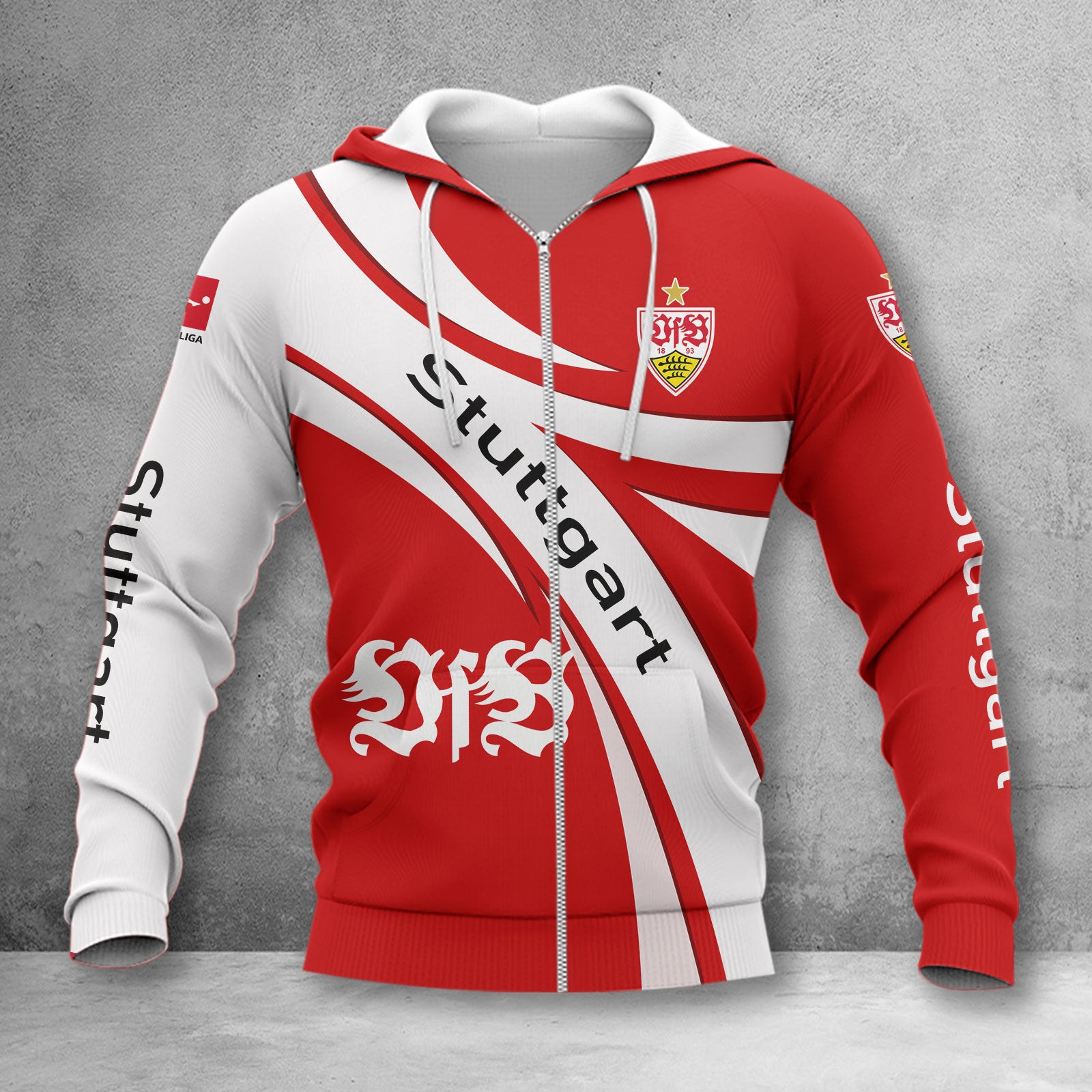 VfB Stuttgart Hoodie Zip Herren | VfB Kapuzenjacke mit Reißverschluss WINA2458
