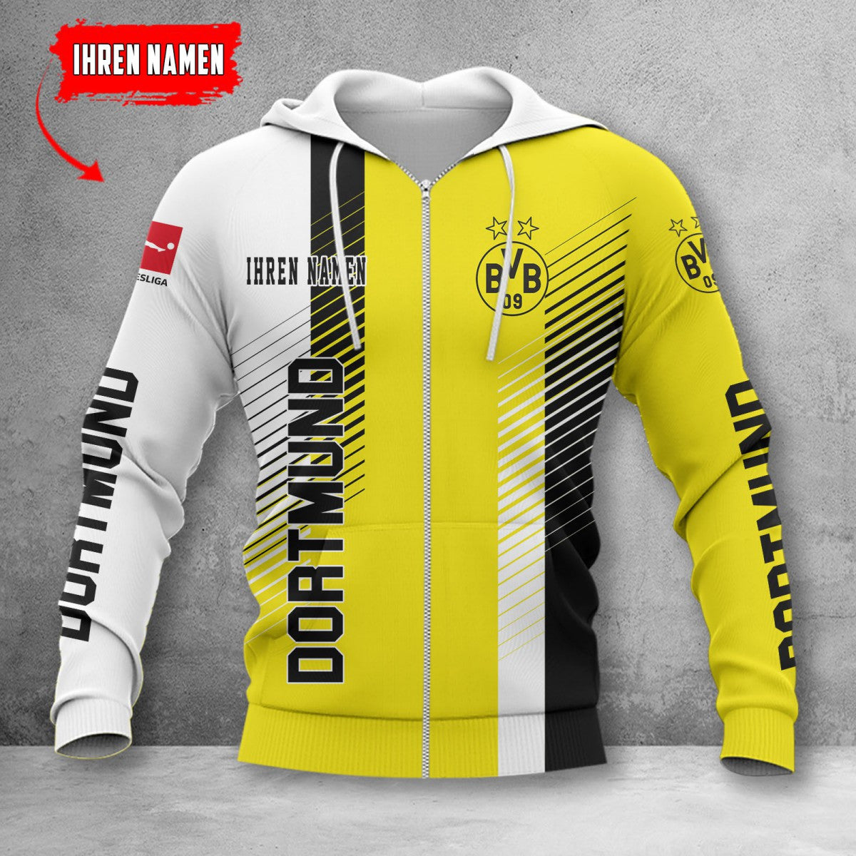 Borussia Dortmund Hoodie Zip Herren | BVB Kapuzenjacke mit Reißverschluss WINA10721