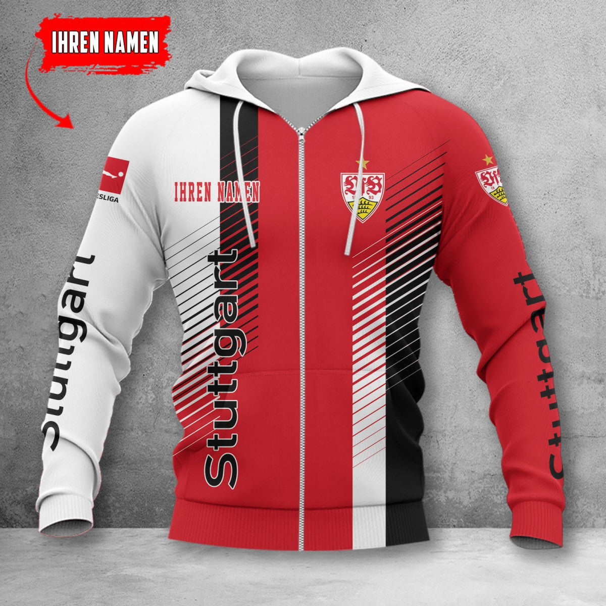 VfB Stuttgart Hoodie Zip Herren | VfB Kapuzenjacke mit Reißverschluss WINA10732
