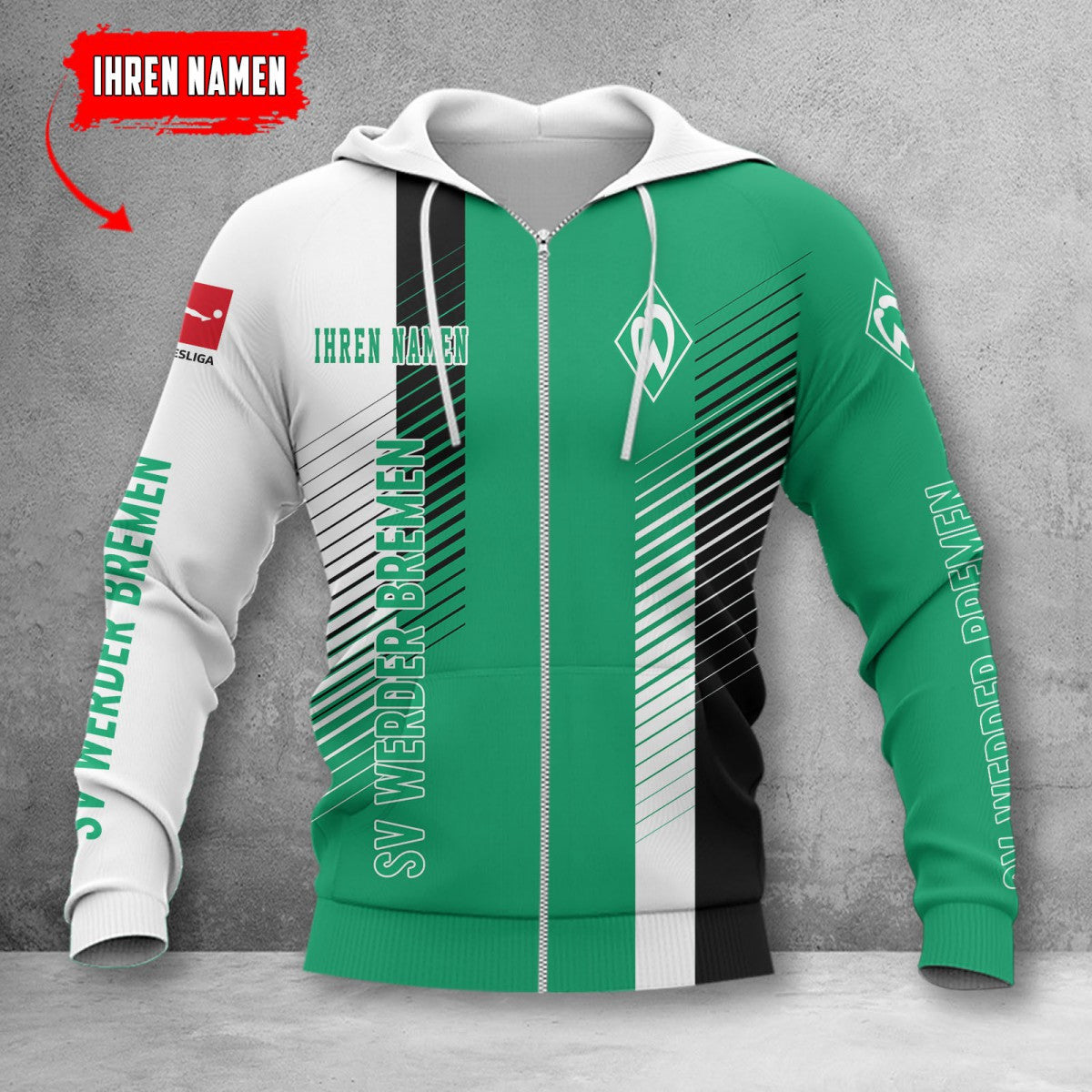 Werder Bremen Hoodie Zip Herren | SVW Kapuzenjacke mit Reißverschluss WINA10735