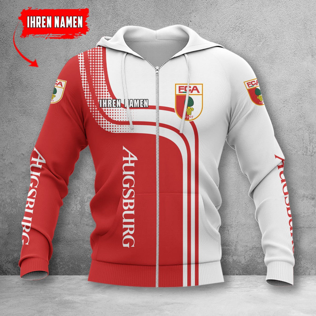 FC Augsburg Hoodie Zip Herren | FCA Kapuzenjacke mit Reißverschluss WINA60124