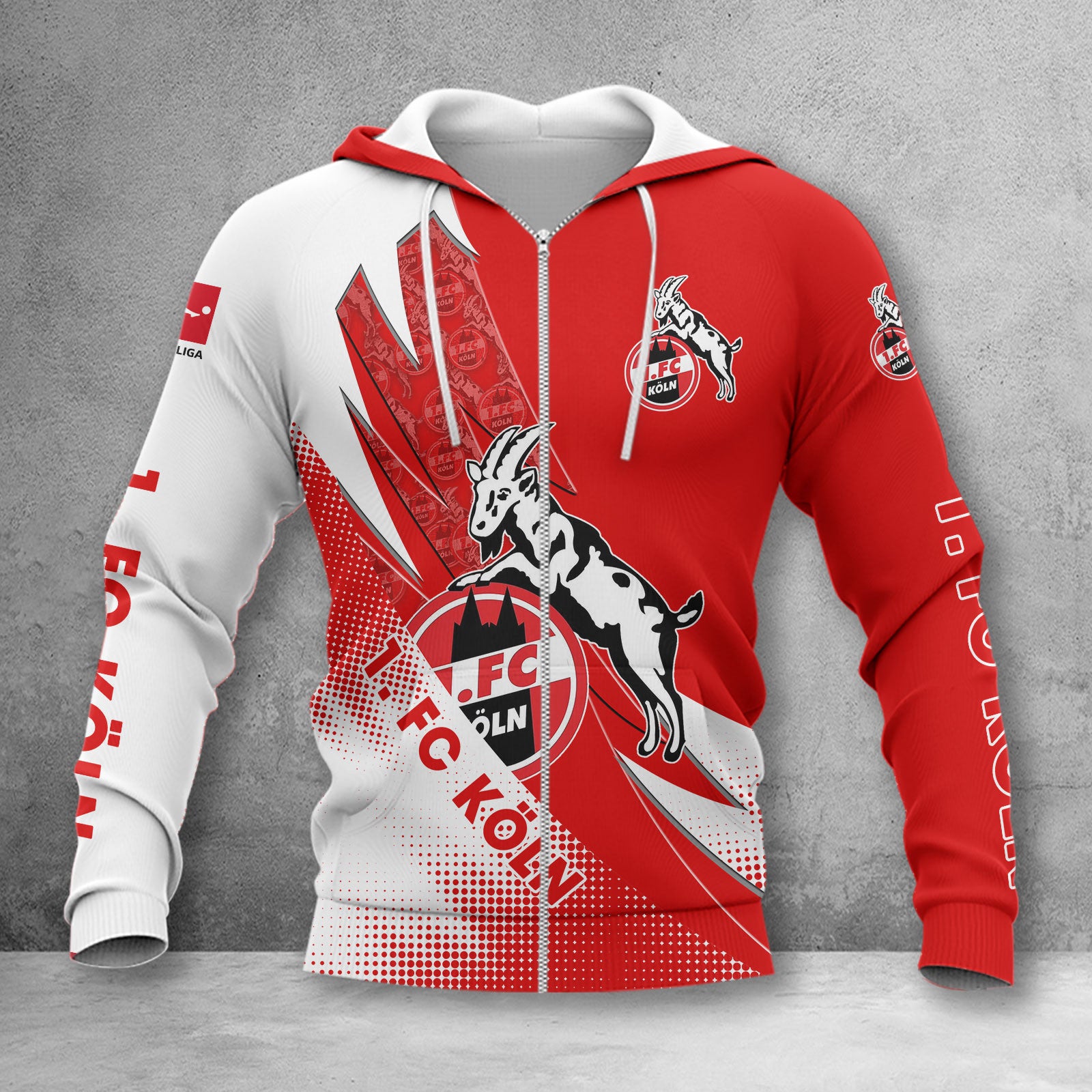 1. FC Köln Hoodie Zip Herren | Effzeh Kapuzenjacke mit Reißverschluss WINA23154