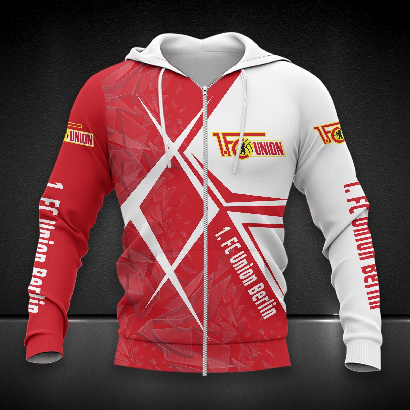 Union Berlin Hoodie Zip Herren | FCU Kapuzenjacke mit Reißverschluss DDQQA90225