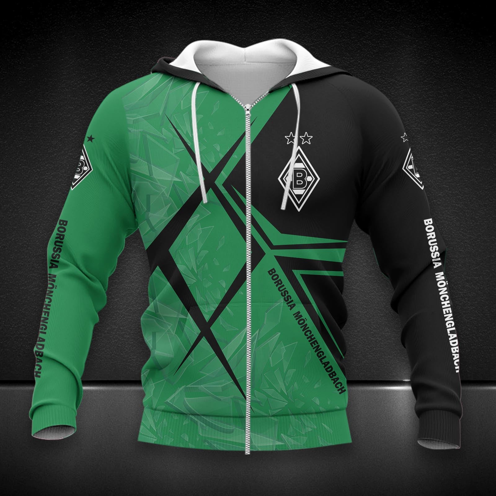 Borussia Mönchengladbach Hoodie Zip Herren | BMG Kapuzenjacke mit Reißverschluss DDQQA90216