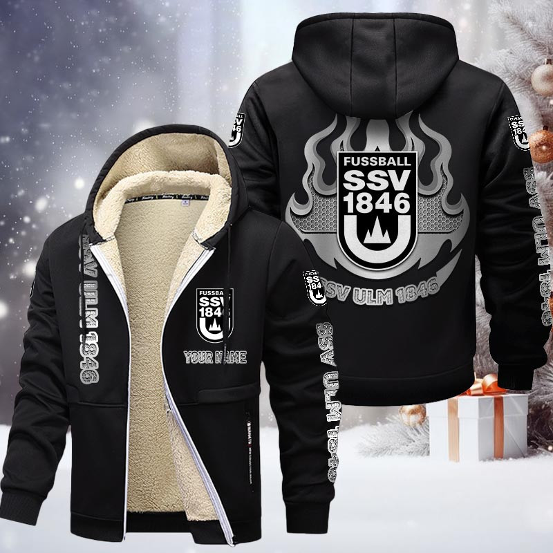SSV Ulm 1846 Fussball Gefütterte Kapuzenjacke - ULM Samt Zip-Hoodie – Bild 3