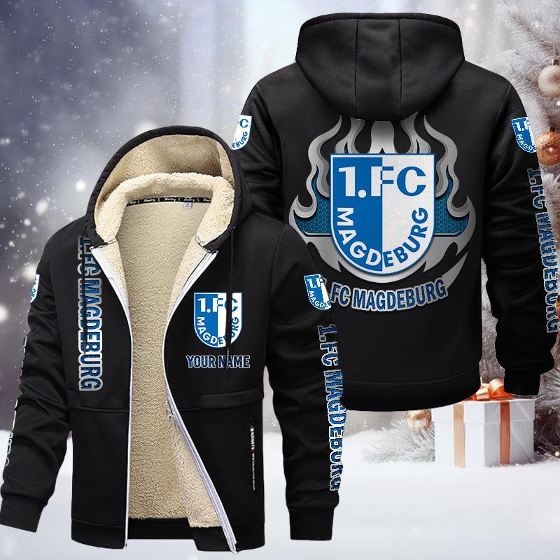 1. FC Magdeburg Gefütterte Kapuzenjacke - FCM Samt Zip-Hoodie – Bild 3