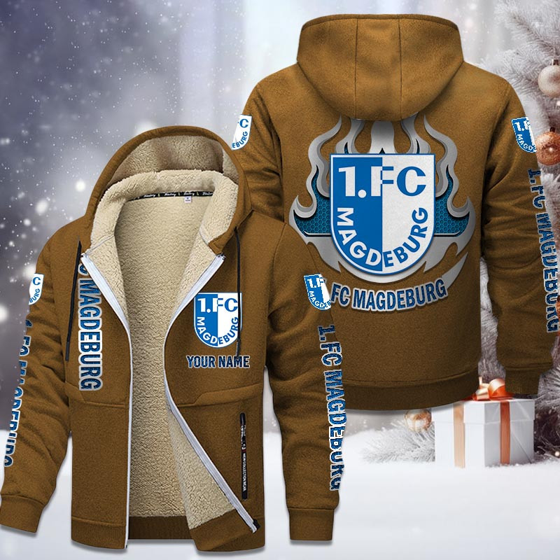 1. FC Magdeburg Gefütterte Kapuzenjacke - FCM Samt Zip-Hoodie – Bild 4