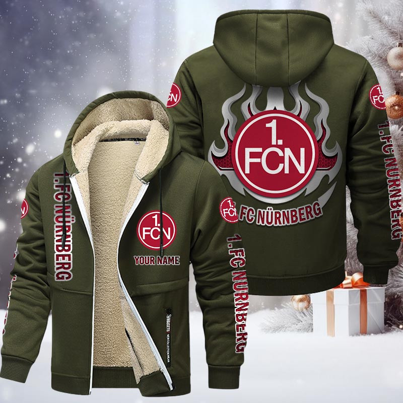 1. FC Nurnberg Gefütterte Kapuzenjacke - FCN Samt Zip-Hoodie