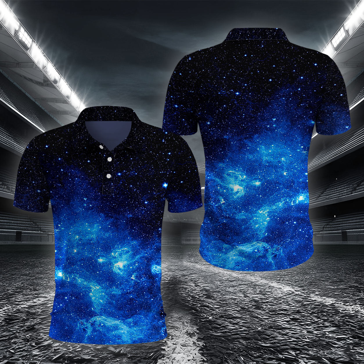 Blau-Rosa Kosmischer Wirbel Poloshirt