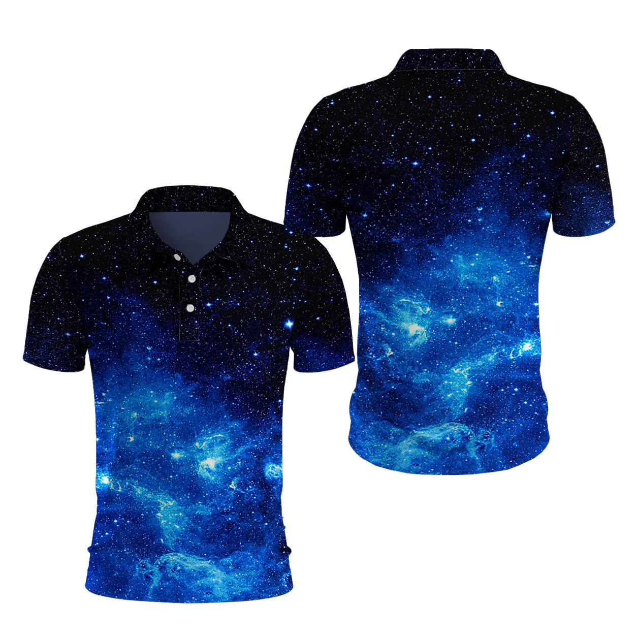 Blau-Rosa Kosmischer Wirbel Poloshirt – Bild 4