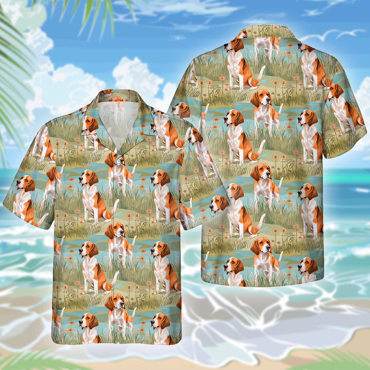 Beagle Dog Hawaiihemd - Lustiges Tropen Blumen Kurzarm Strandhemd für Herren Damen