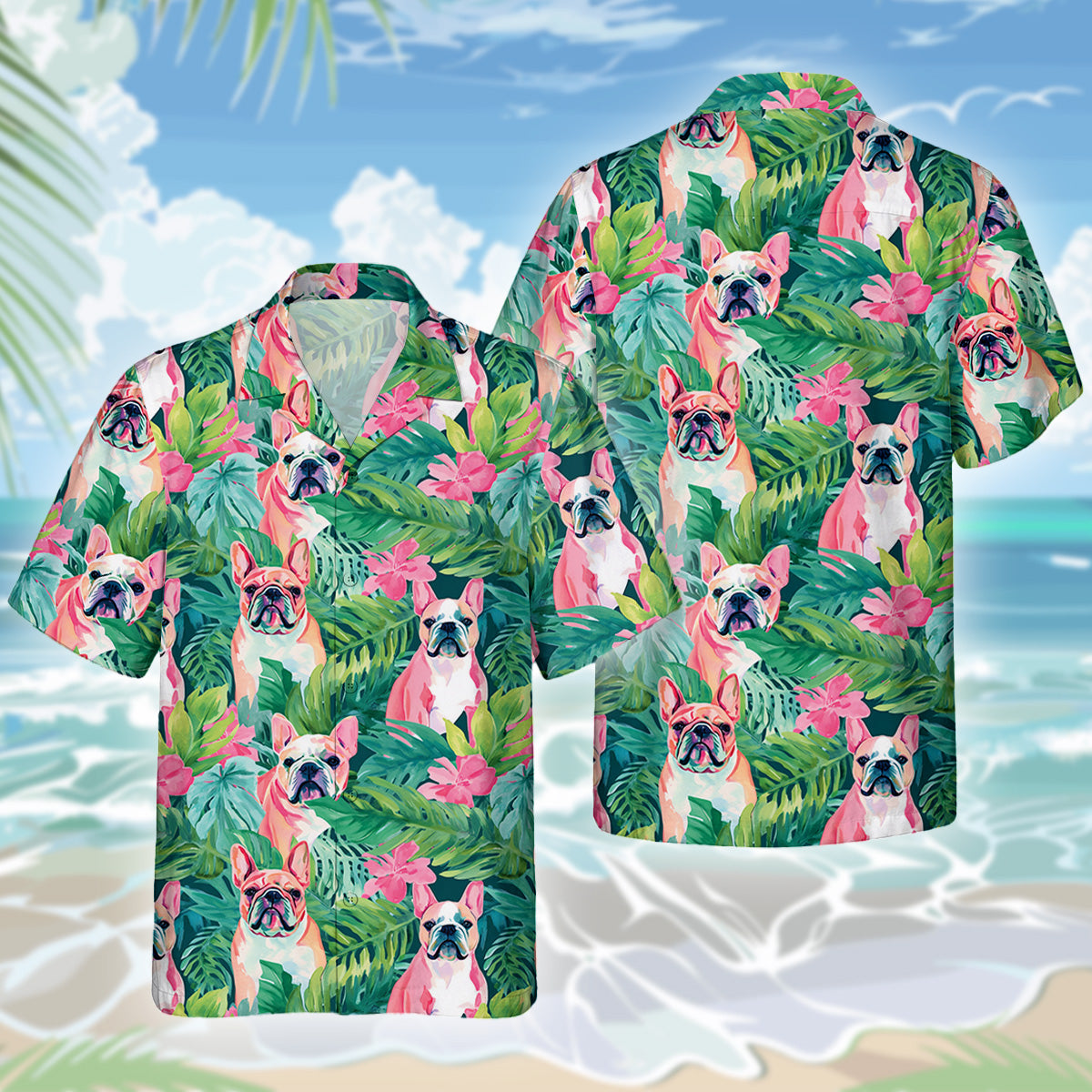 Bulldog Dog Hawaiihemd - Lustiges Tropen Blumen Kurzarm Strandhemd für Herren Damen