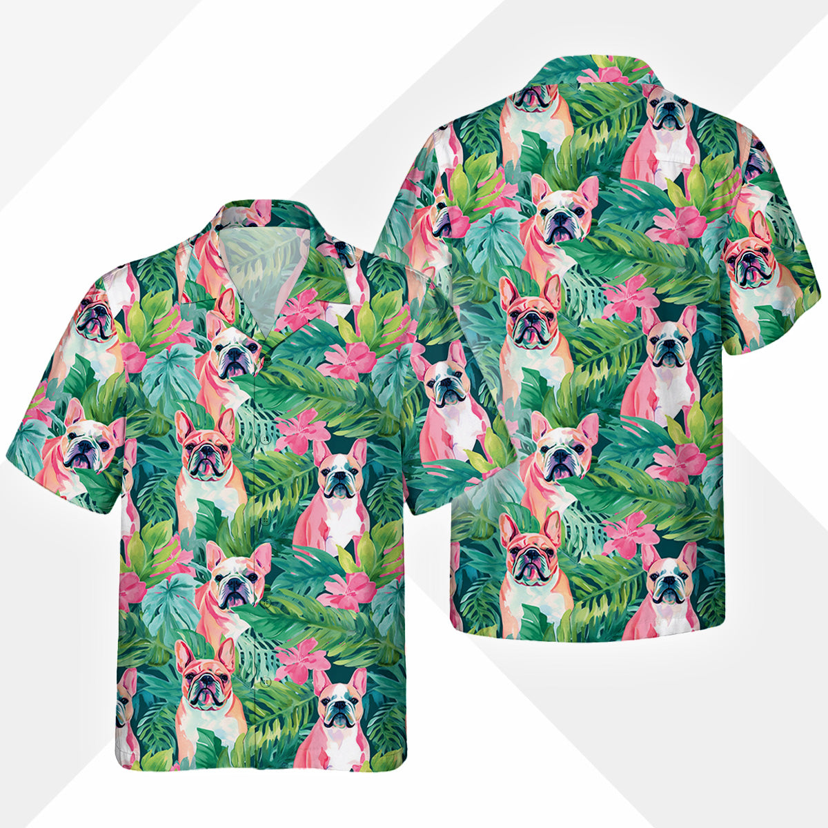 Bulldog Dog Hawaiihemd - Lustiges Tropen Blumen Kurzarm Strandhemd für Herren Damen – Bild 2