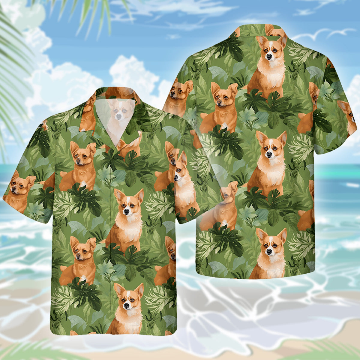 Corgi Dog Hawaiihemd - Lustiges Tropen Blumen Kurzarm Strandhemd für Herren Damen