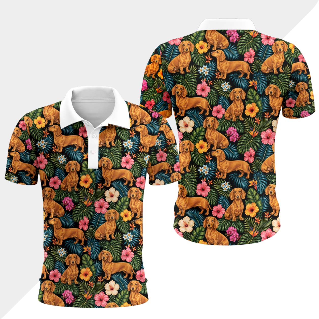Dackel Hund Polohemd - Lustiges Tropen Kurzarm Shirt für Herren Damen – Bild 4