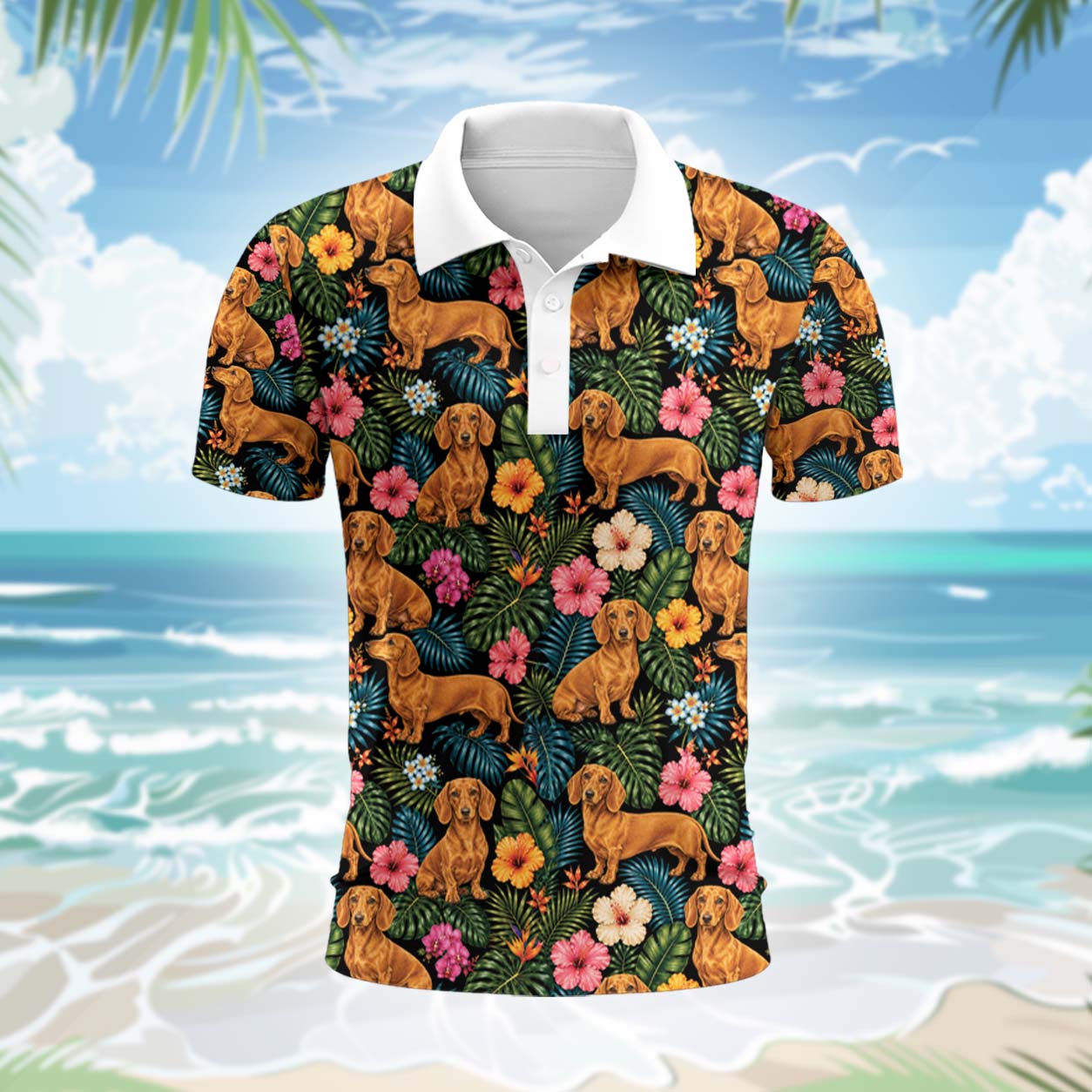 Dackel Hund Polohemd - Lustiges Tropen Kurzarm Shirt für Herren Damen – Bild 2