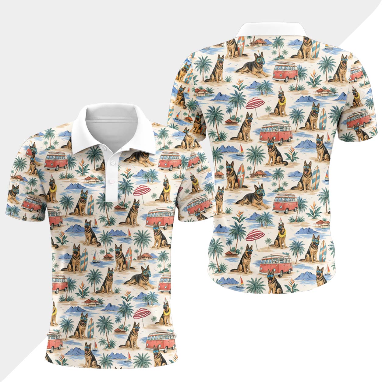 Deutscher Schäferhund Polohemd - Lustiges Tropen Kurzarm Shirt für Herren Damen – Bild 4