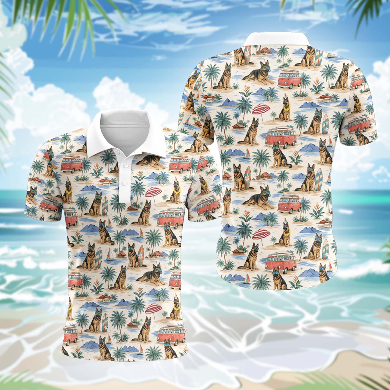 Deutscher Schäferhund Polohemd - Lustiges Tropen Kurzarm Shirt für Herren Damen