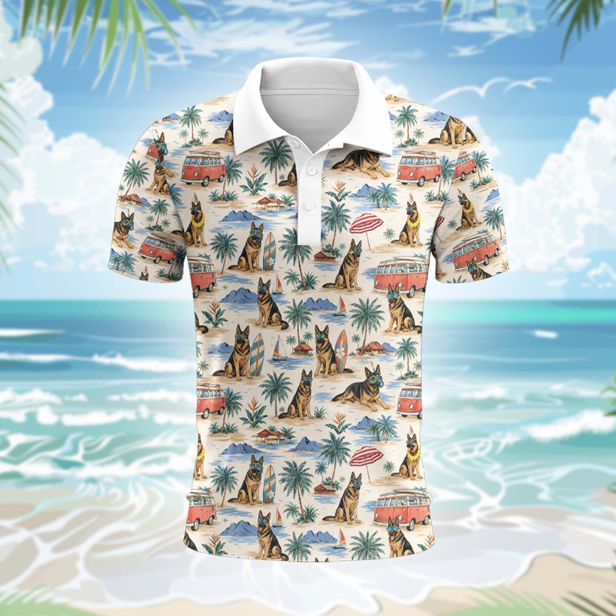 Deutscher Schäferhund Polohemd - Lustiges Tropen Kurzarm Shirt für Herren Damen – Bild 2