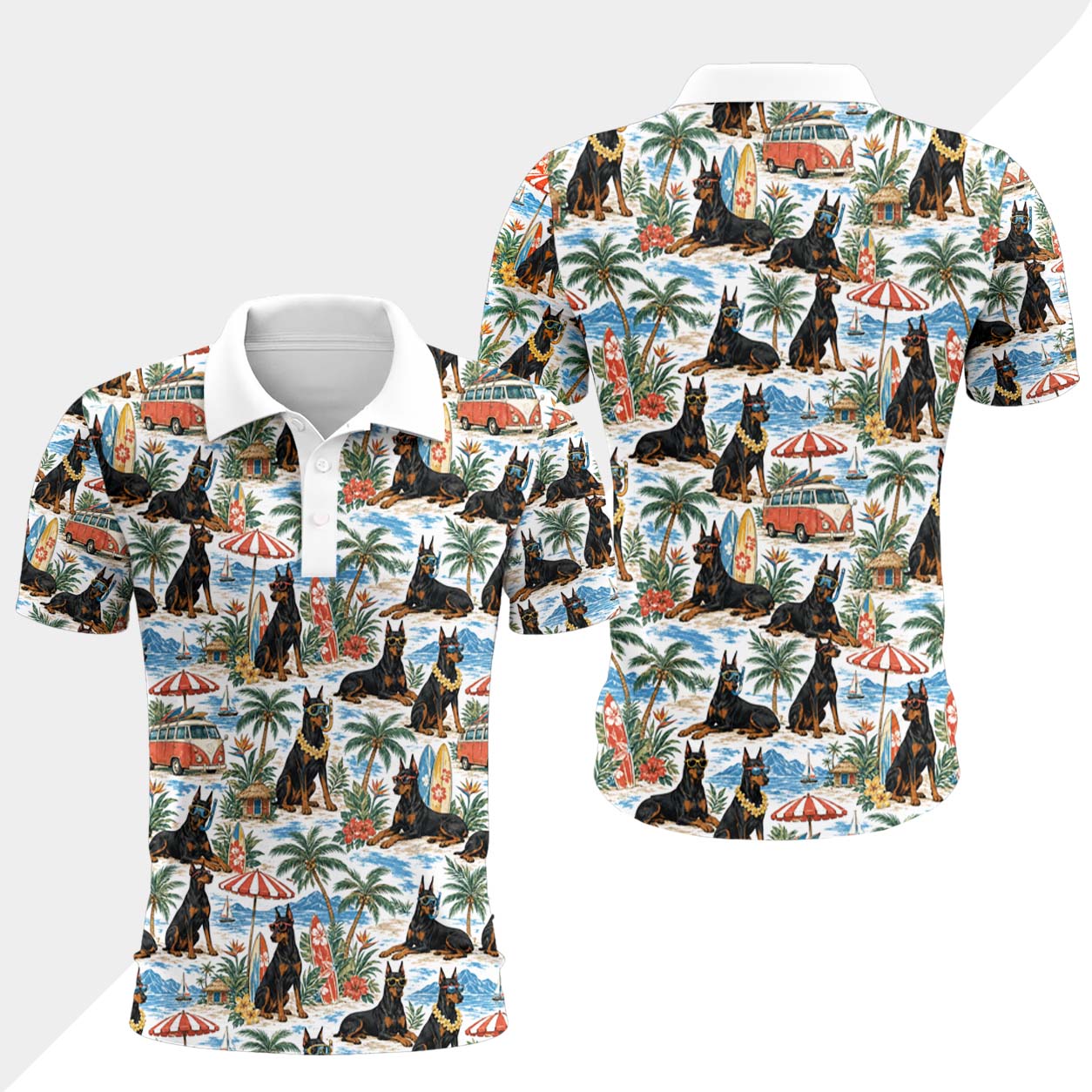Dobermann Hund Polohemd - Lustiges Tropen Kurzarm Shirt für Herren Damen – Bild 4