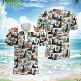 Dobermann Hund Polohemd – Lustiges Tropen Kurzarm Shirt für Herren Damen
