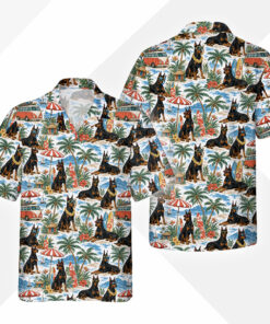 Alternative view of Dobermann Dog Hawaiihemd - Lustiges Tropen Blumen Kurzarm Strandhemd für Herren Damen