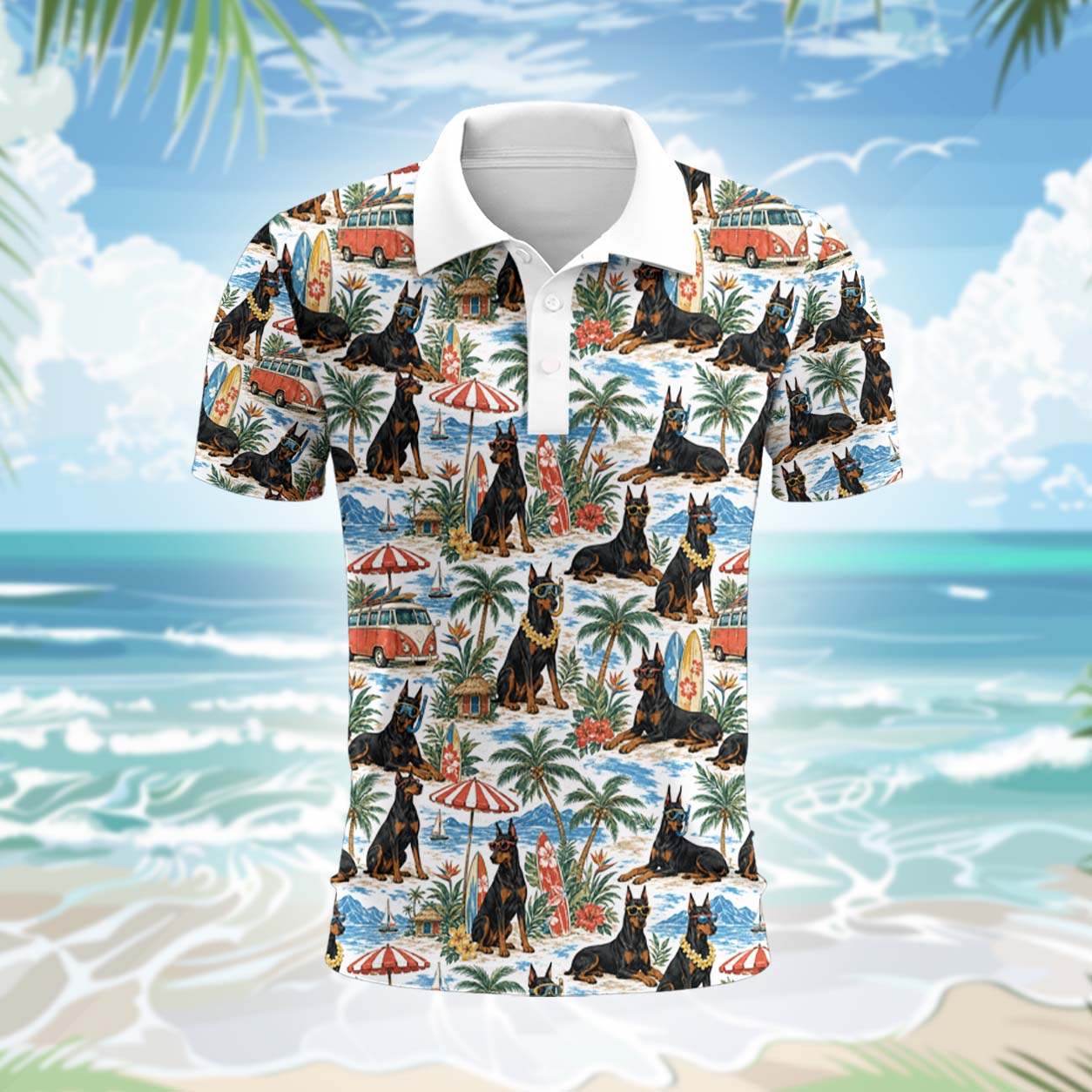 Dobermann Hund Polohemd - Lustiges Tropen Kurzarm Shirt für Herren Damen – Bild 2