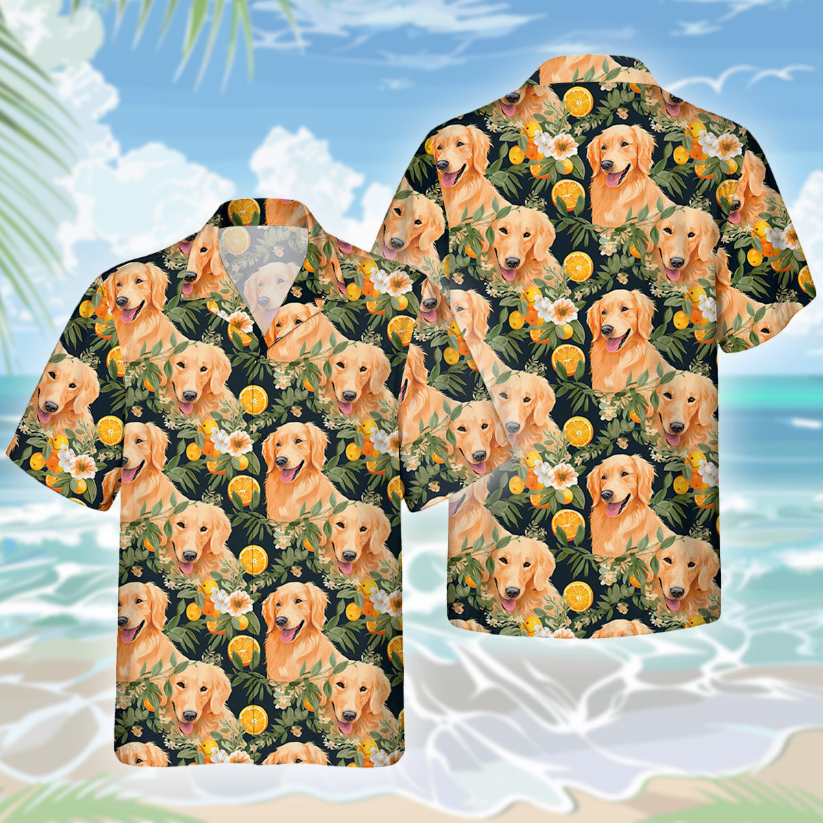 Golden Retriever Dog Hawaiihemd - Lustiges Tropen Blumen Kurzarm Strandhemd für Herren Damen